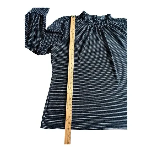 Adrianna Papell Ruffle‎ Neck  Top Women's Size L Large Pindot Black White - Picture 8 of 14